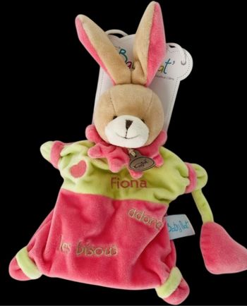 ❤️B4096 Doudou marionnette Lapin BABY NAT Babynat Fiona Adore Les Bisous Rose Vert