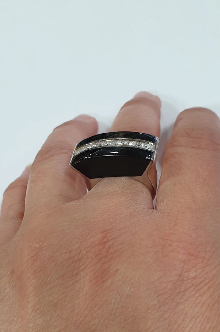 Neuve : superbe bague argent 925 onyx et zyrconium - photo numéro 3