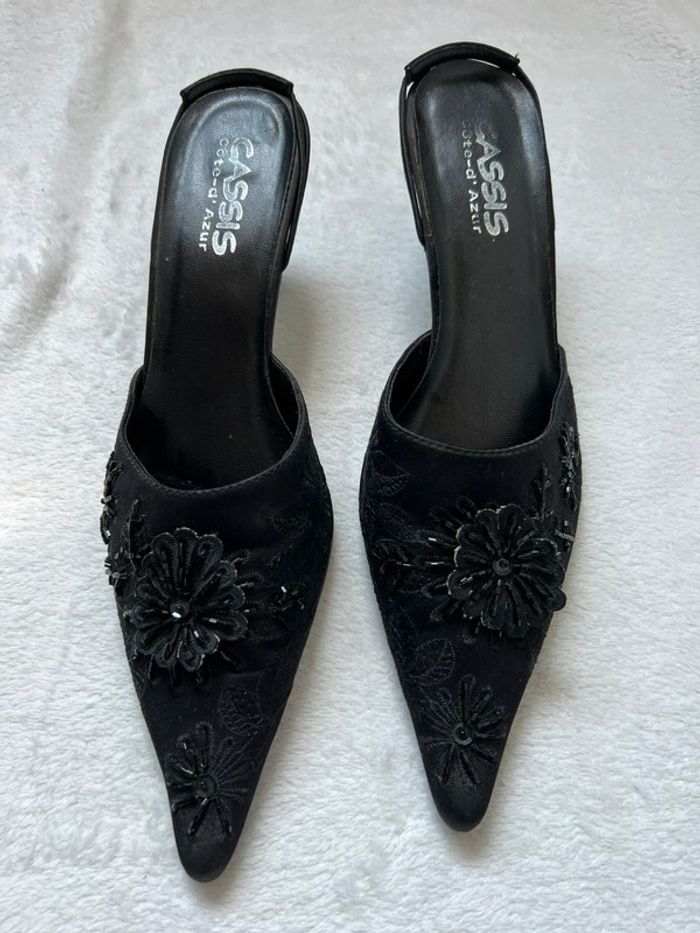 Mules bout pointu perles broderies Coquette Goth y2k - Pointure 40 - photo numéro 5