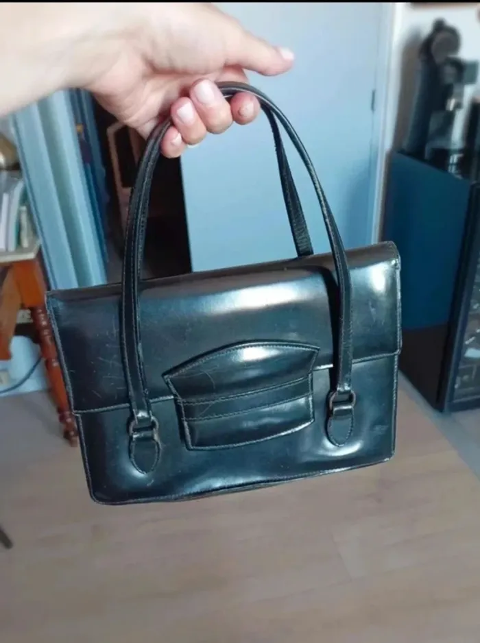 Sac à main cuir noir vintage - photo numéro 9