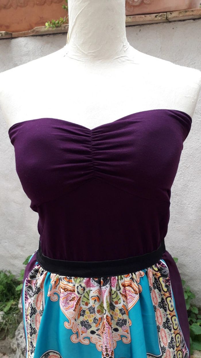 Robe bustier ampliforme violet et multicolore - photo numéro 2