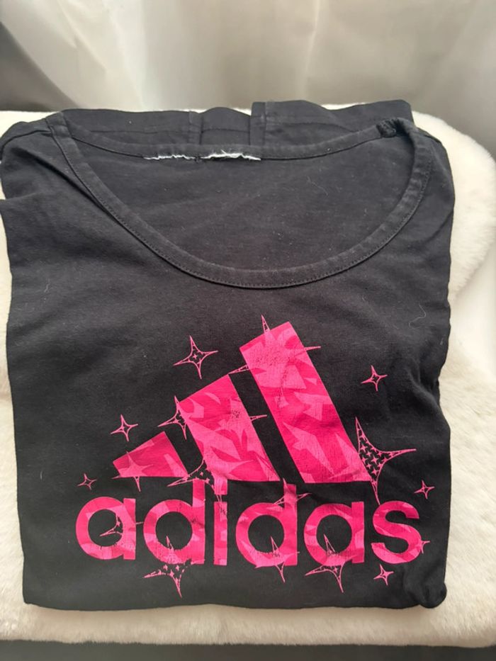 Tee-shirt Adidas fille 9/10 ans - noir et rose fuchsia - photo numéro 2