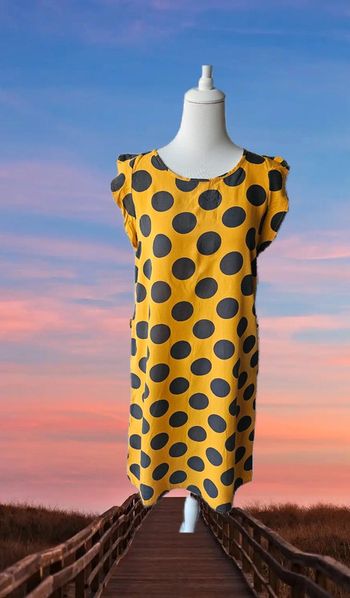 Robe longue moutarde a gros pois, taille unique