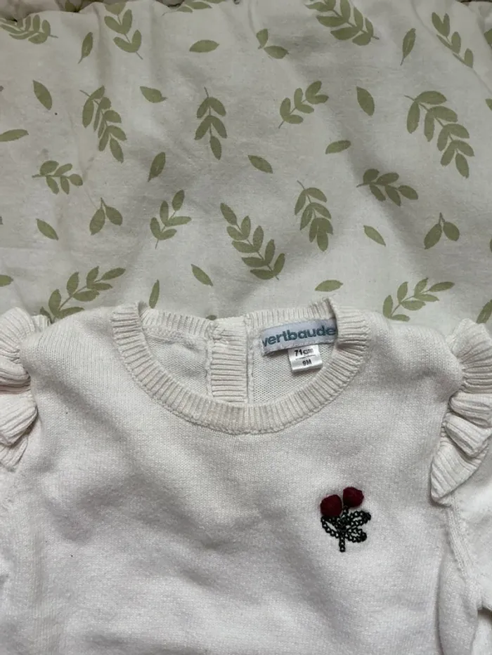 pull léger blanc avec volants 9 mois vertbaudet - photo numéro 6