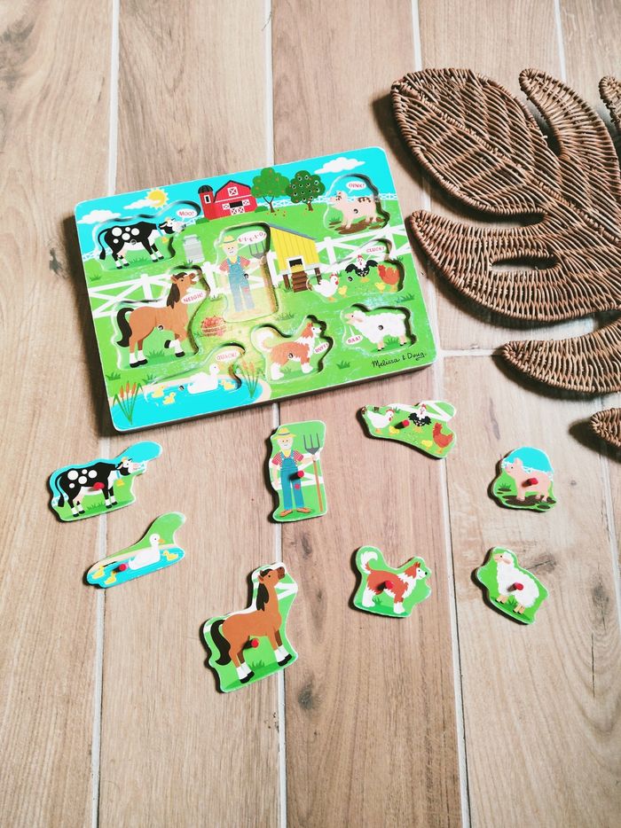 🐷Puzzle électronique sonore musical avec animaux de la ferme en bois marque Melissa et Doug