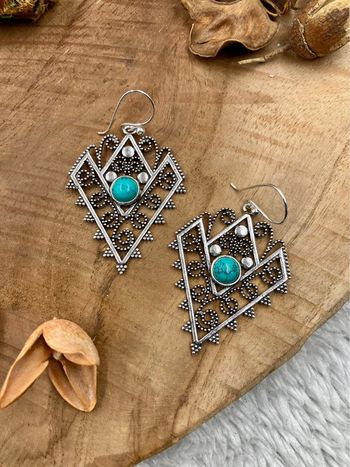 Boucles d’oreilles en laiton avec imitation pierres Turquoise