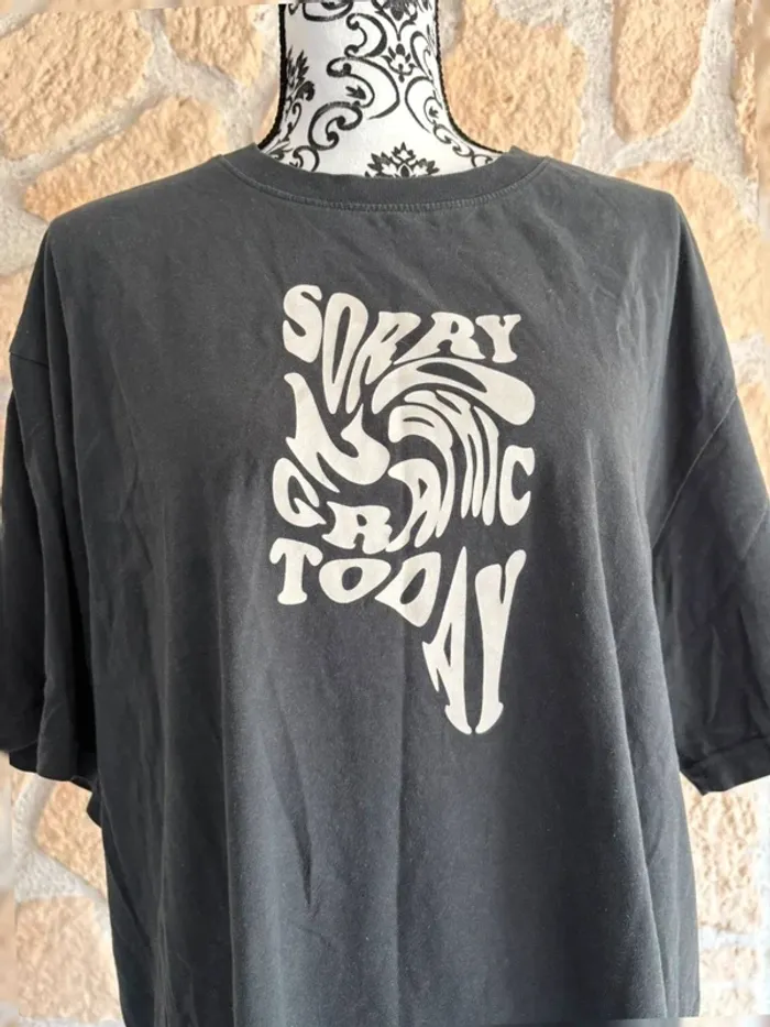 T-shirt oversize noir Pull&Bear – imprimé graphique blanc Taille XL (coupe ample) - photo numéro 3