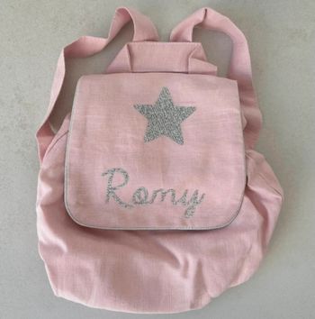 Sac à dos personnalisé Romy neuf rose et pailleté argenté