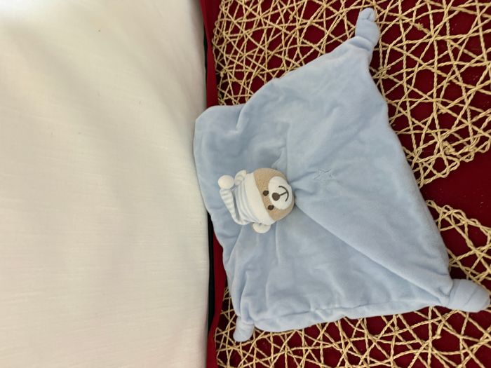 doudou plat ours bleu bonnet de nuit cœur - photo numéro 2