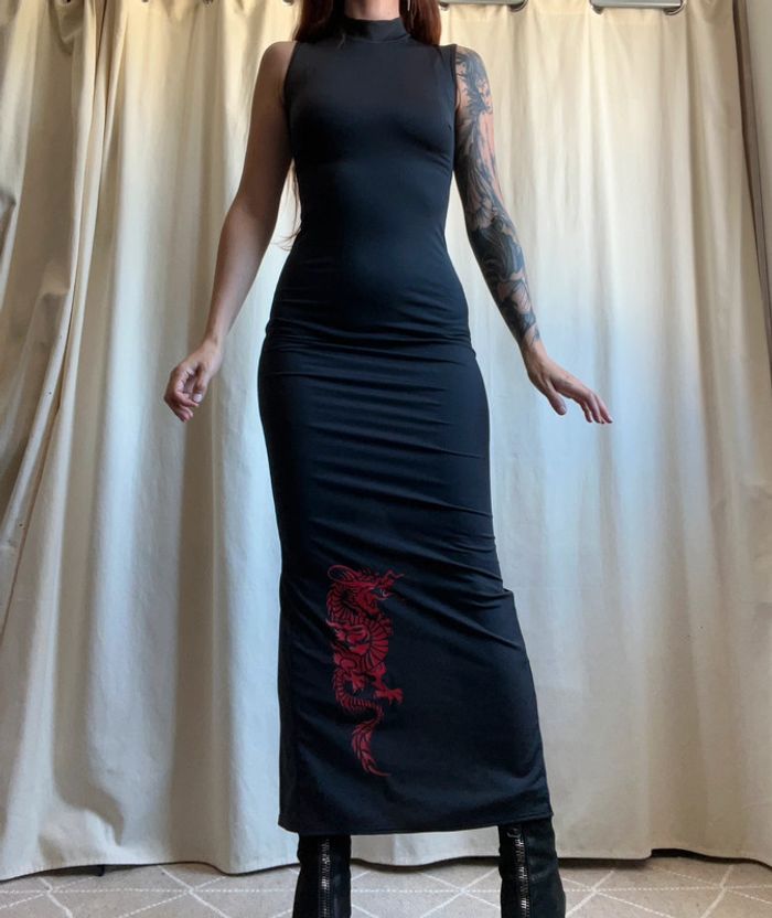 Sublime robe longue moulante 🐉 vintage Goth 90s - Taille S - photo numéro 8
