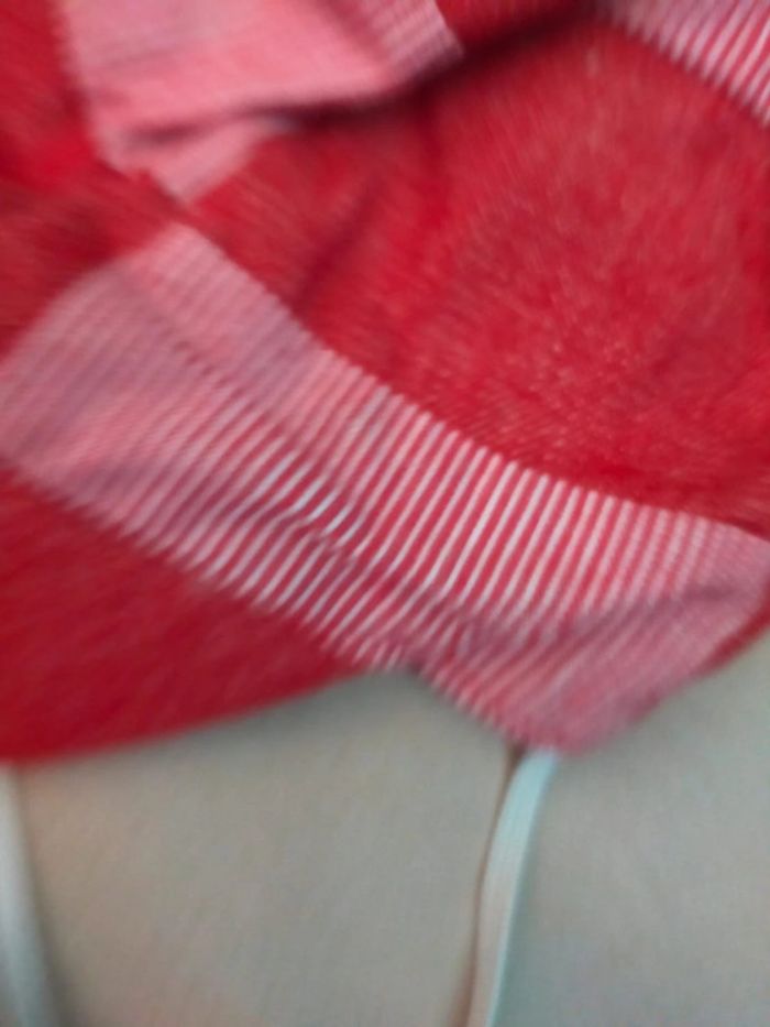 Casquette enfant patchwork rouge en jean rayé – 100 % coton - photo numéro 5
