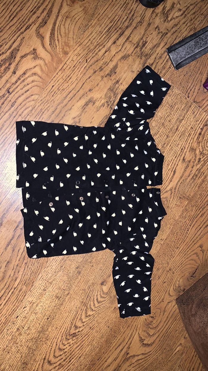 Tee shirt manche longue ouverture arrière motif chapeau noir blanc 6 mois Kitchoun - photo numéro 2