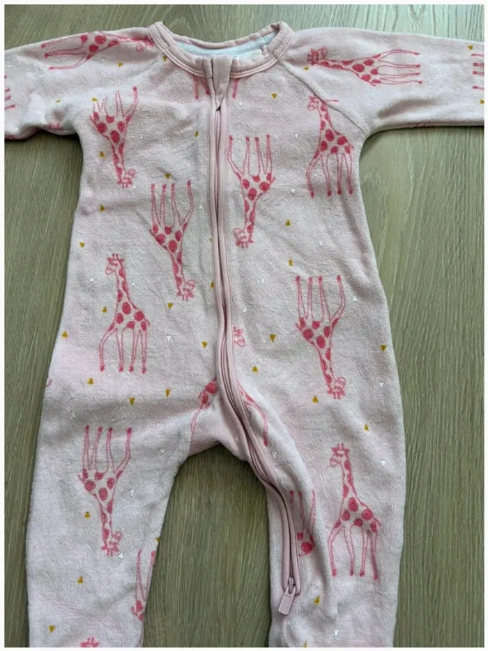 Pyjama bébé fille 12 mois Dim rose girafes 🦒 Velours - photo numéro 3