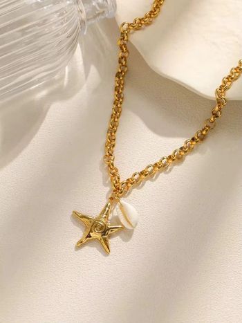 Collier doré pendentif étoile de mer – acier inoxydable, 44 + 5 cm, neuf