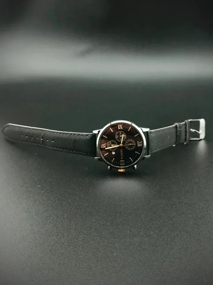 Montre noire intégrale, style vintage doré, men - photo numéro 3