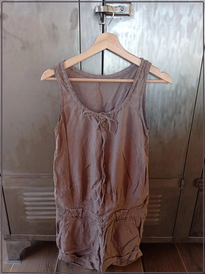 Combi short en lin couleur taupe Le Temps des Cerises taille 36 bon état