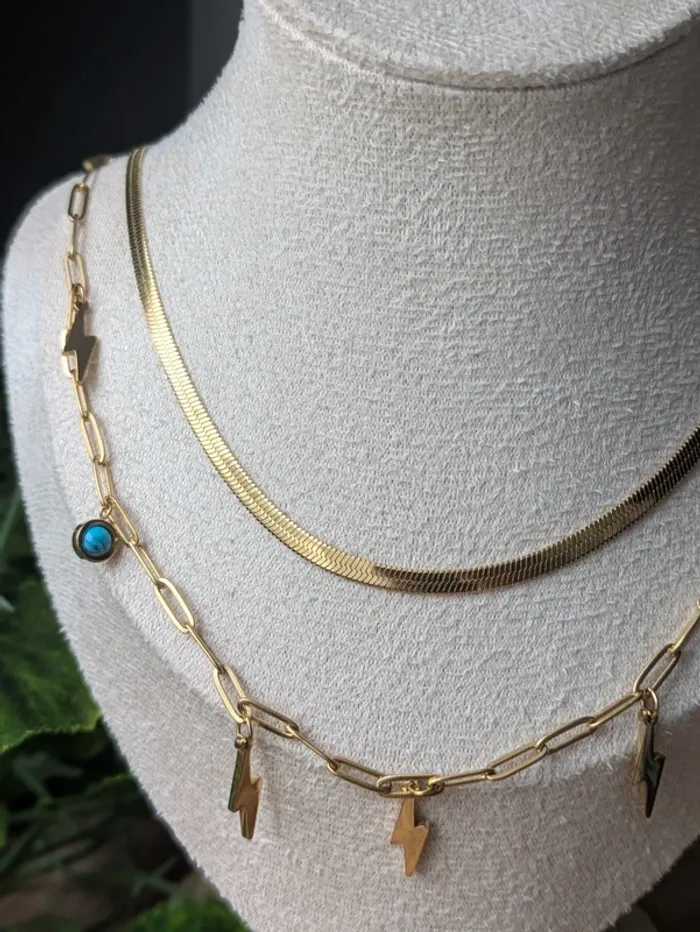 Collier double chaîne en acier inoxydable à charms doré tendance - photo numéro 3