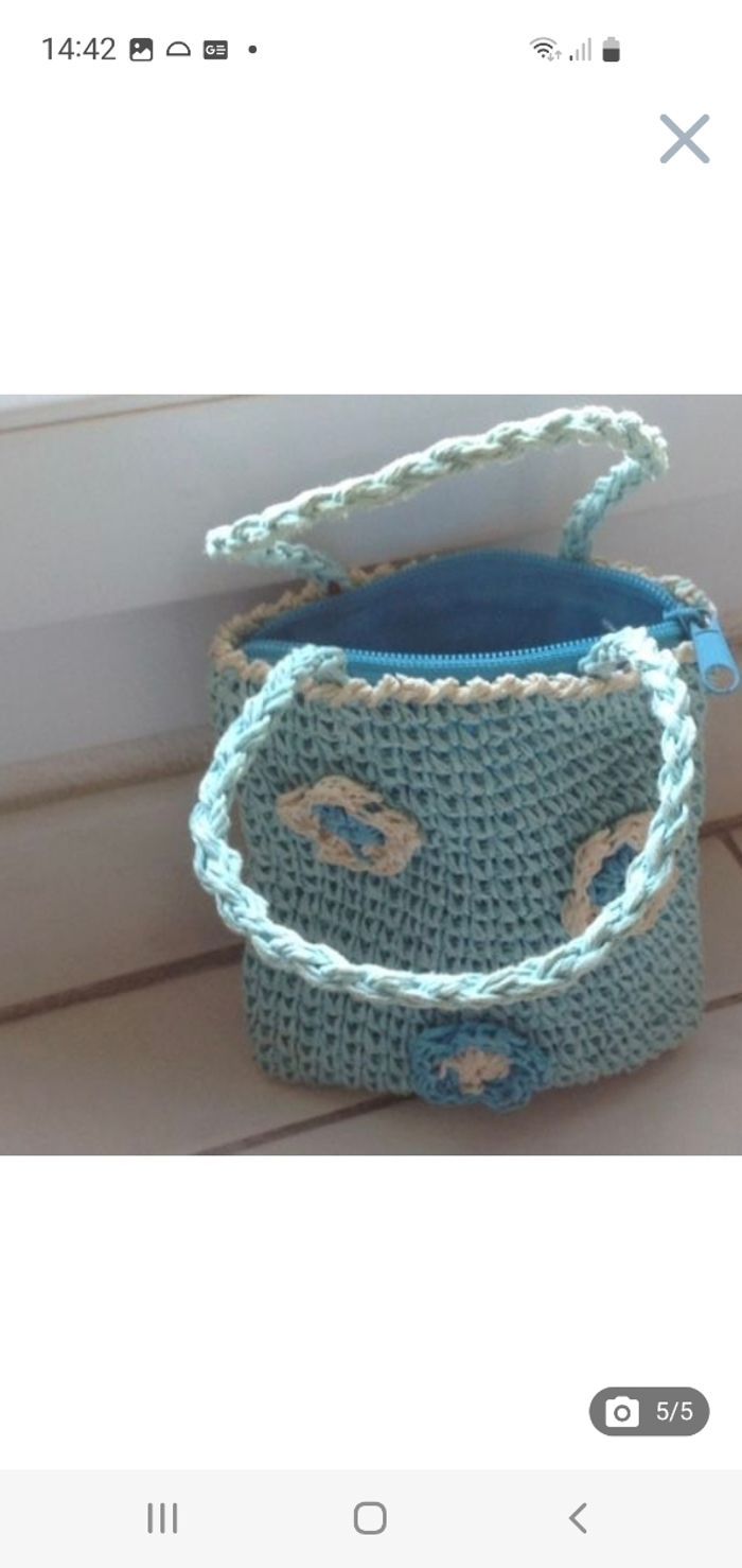 Petit sac à main enfant bleu turquoise en paille - photo numéro 5