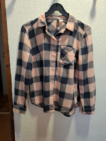 Belle chemise à carreaux femme H&M rose/bleu marine 36 manches longues très bon état