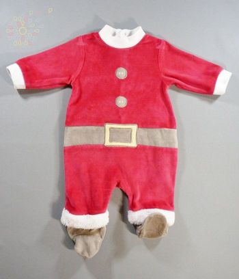 Pyjama dors-bien grenouillère velours rouge marron blanc Noël 3 mois 67 cm garçon