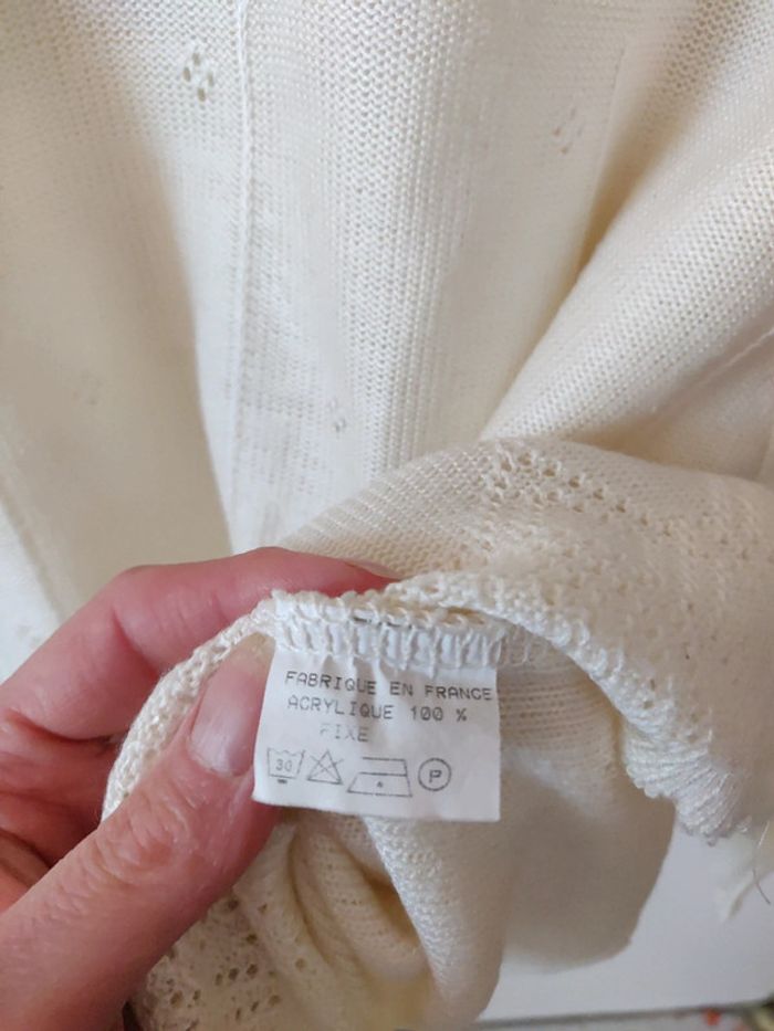 Haut années 70 100 % acrylique crème broderie - photo numéro 7