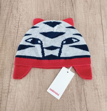 Bonnet garçon doublé rouge gris et bleu marine taille 46 Catimini