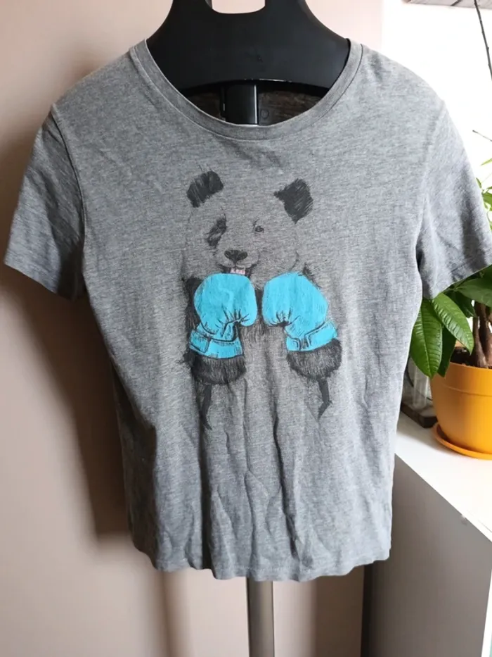 T-shirt gris panda boxe