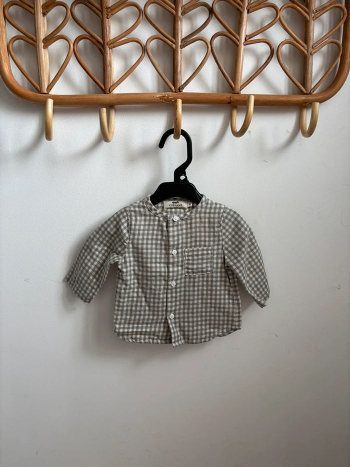 Chemise manches longues mixte grise vichy Cyrillus 3 mois