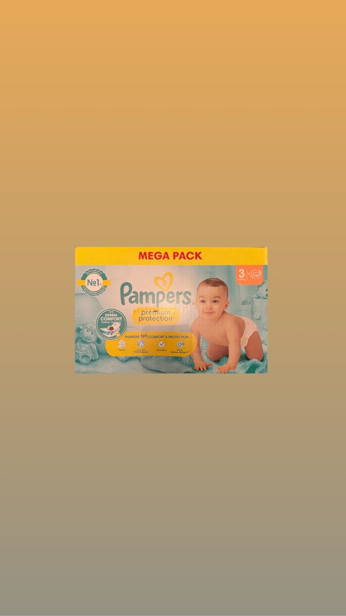 🍼 Pampers Premium Protection Taille 3 – Méga Pack 🧡