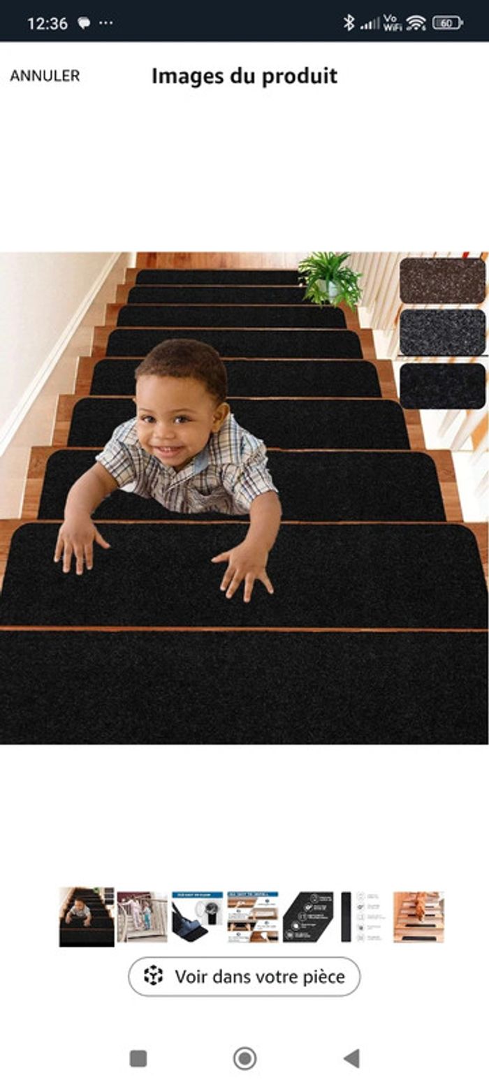 Lot de 14 marchettes d'escalier moquette noire antidérapantes neuve - photo numéro 3