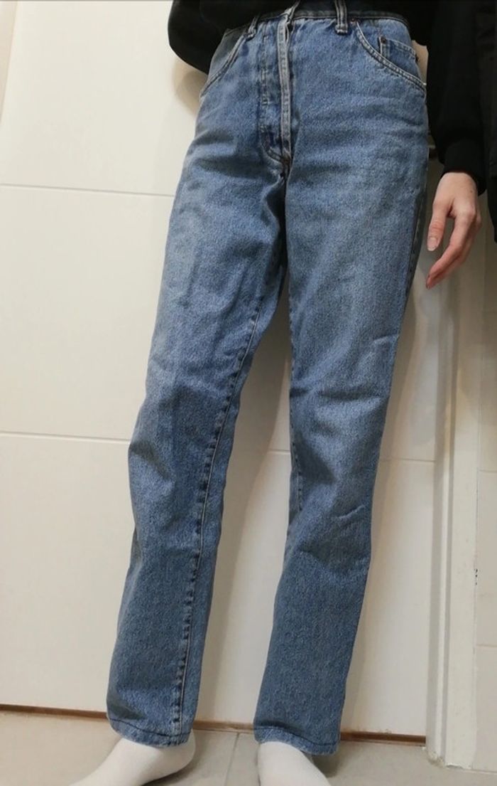 Jeans denim Vintage bleu clair coupe droite bitume taille 40 coton - photo numéro 15