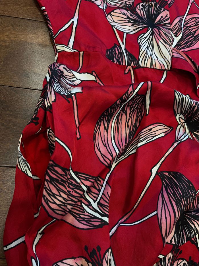 Robe asymétrique longue rouge fleuri noeud max mara taille S/36 - photo numéro 4