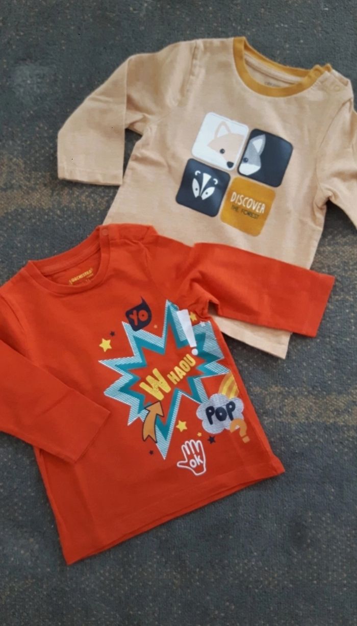 Tee-shirts manches longues garçon 12 mois neufs