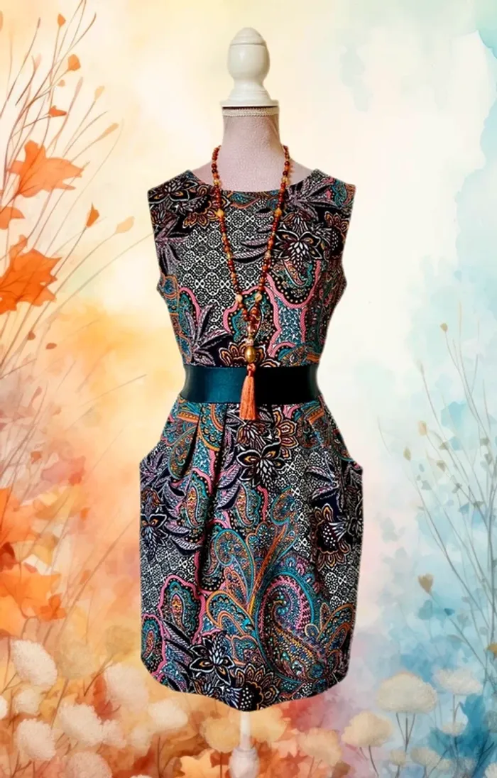 🧡🍁Robe vintage italien S/M folk romantique motif cachemire ethnic chic paisley dress 🍁🧡