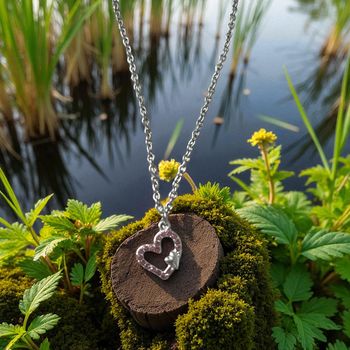Collier Cœur Argenté – Strass Roses & Chaîne Platine