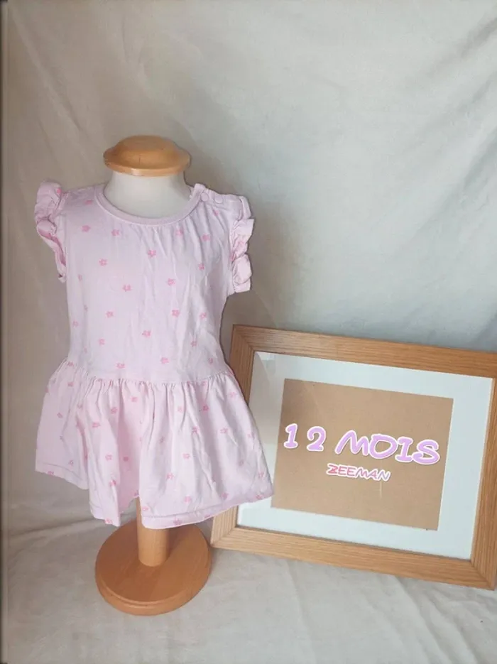 Robe manches courtes rose à fleurs Zeeman fille 12 mois