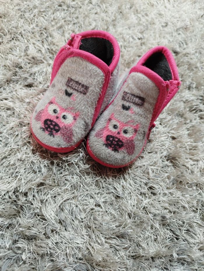 Chaussons bébé fille hibou rose et gris fermeture éclair pointure 18 - photo numéro 5