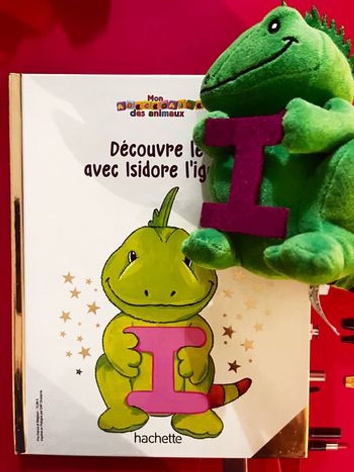 Livre enfants, abécédaire : lettre I, Isidore. L’iguane, inclus la figurine