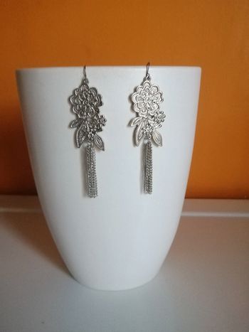 🌸Boucles d'oreilles argentées fleurs et multi chaînes pendantes Neuves 🌸