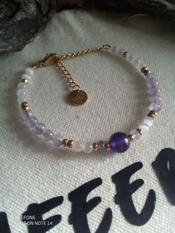 Bracelet pierres naturelles améthyste et sélénite