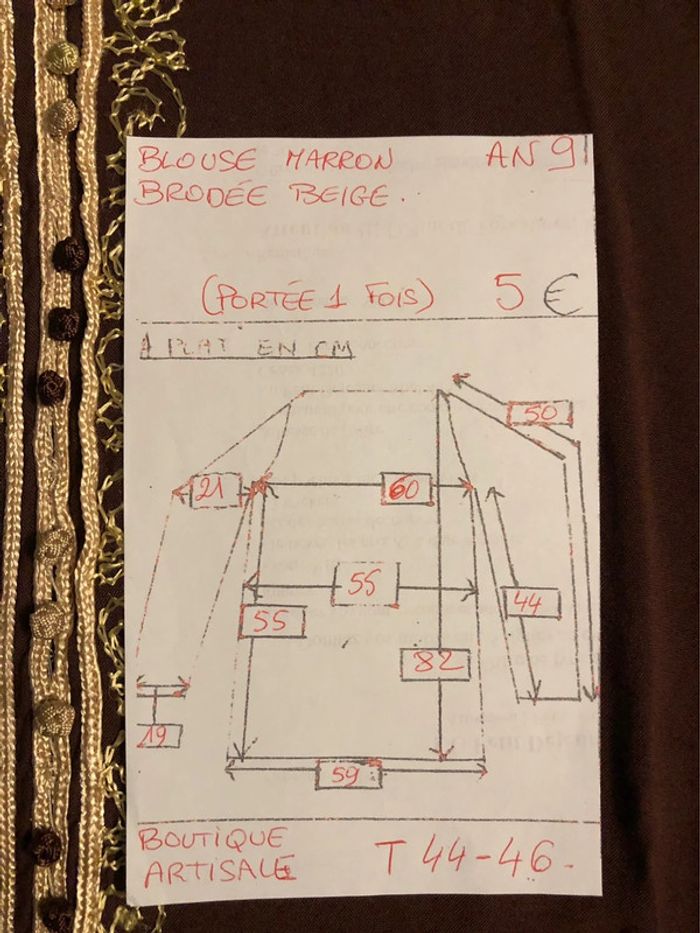 AN9- Blouse marron longue brodée TXXL (44-46) portée 1 fois - photo numéro 11