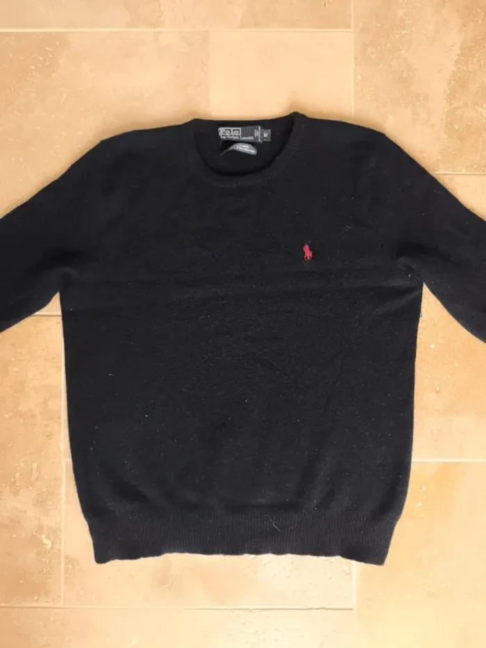 Magnifique pull col rond marine logo rouge laine d'agneau Ralph Lauren homme M slim fit - photo numéro 9