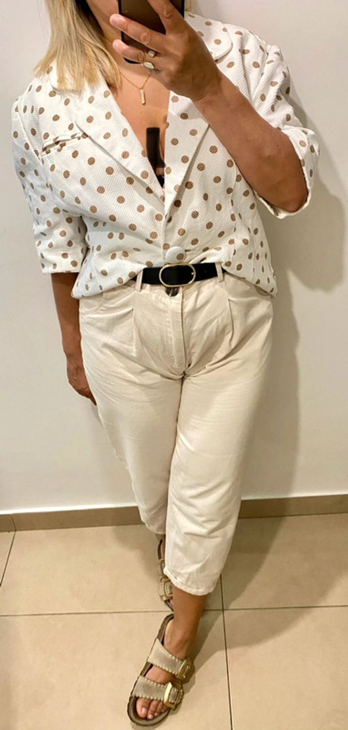 Veste blazer à pois beige - Pierre Balmain Taille 42-44 - photo numéro 7