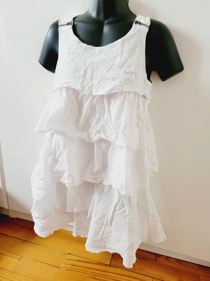 Robe Ikks blanc à volants taille XS 34 coquette aesthetic mini dress 53% lin