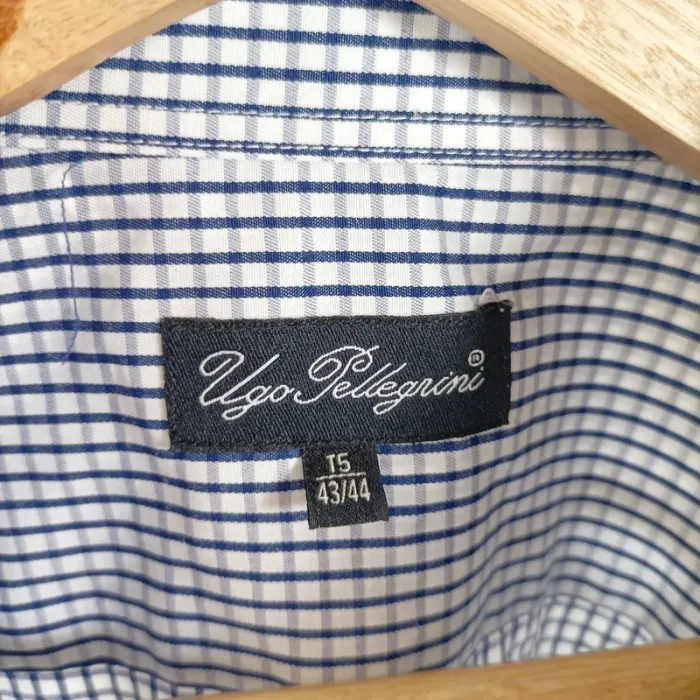 Chemise à carreaux bleu marine et blanc Ugo Pellegrini col classique taille 43/44 A1299 - photo numéro 6