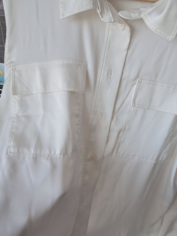 Chemisier chemise blouse fluide effet satiné beige - photo numéro 3