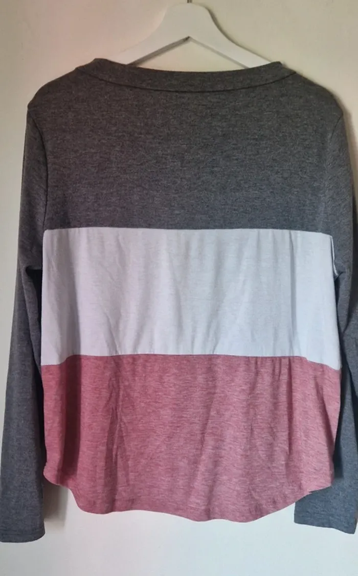 T.shirt manches longues gris/blanc/rose chiné - photo numéro 3