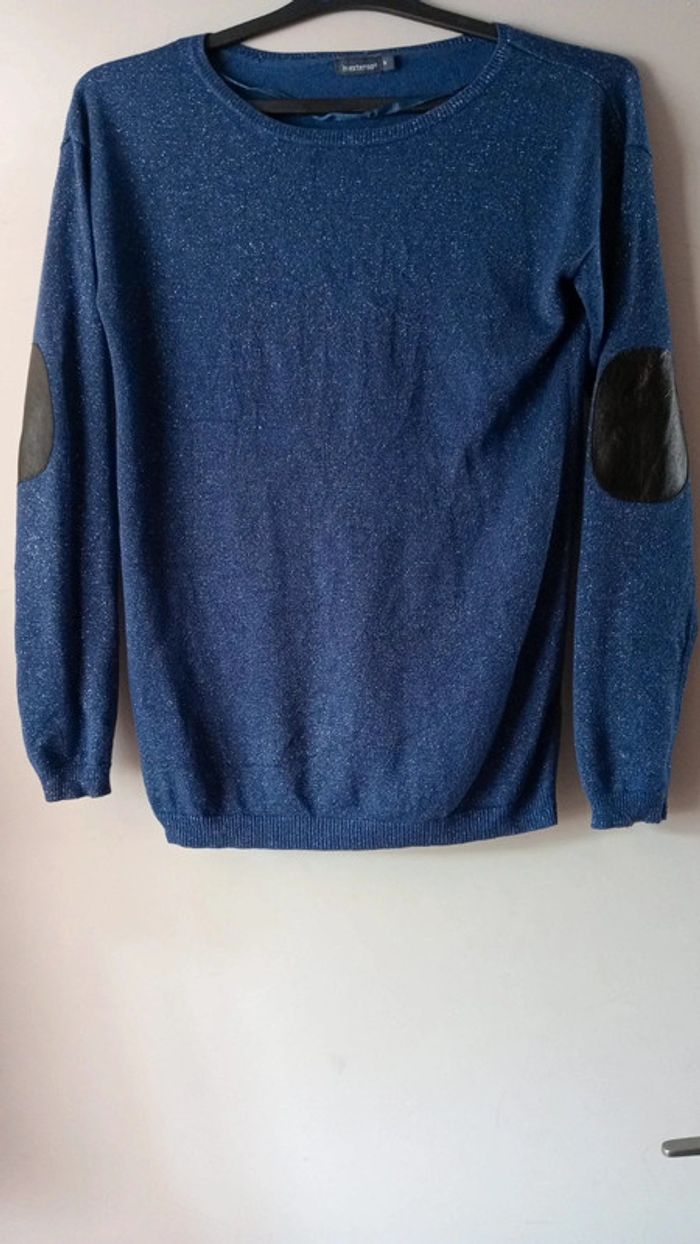 🔴Pull taille M In extenso bleu pailleté et coudières
