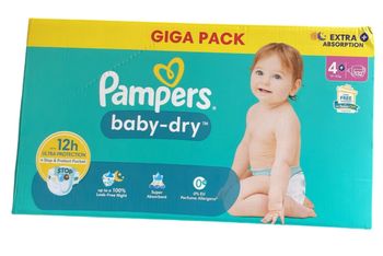 Lot de 132 Couches Pampers Baby Dry 10-15 kg Taille 4+Neuf
