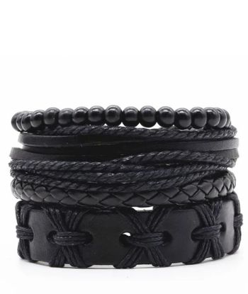 Bracelet noir cuir Punk vintage Homme Femme Neuf